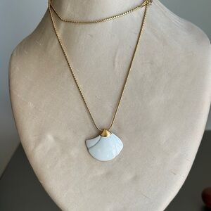 Trifari Gold and White Fan Pendant Necklace